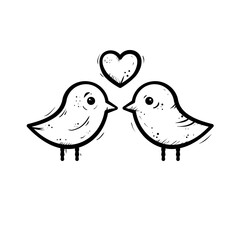 kissing birds with hearts - vector illustration
