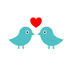 kissing birds with hearts - vector illustration