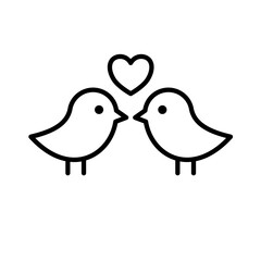 kissing birds with hearts - vector illustration