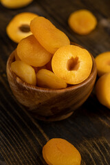 sweet dried pieces of pitted apricots and juicy fresh apricots