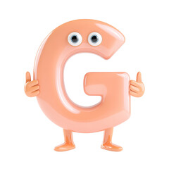 Cute letter G with big eyes in 3D cartoon style  Isolated on White Background