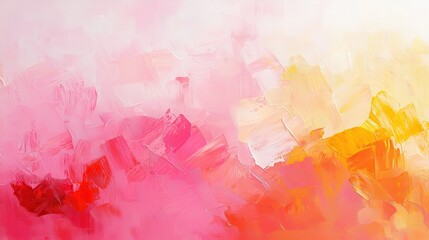 A vibrant abstract painting featuring soft pinks, oranges, and yellows, blending harmoniously to create a warm and inviting atmosphere.
