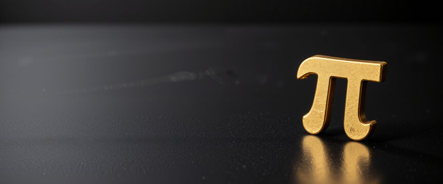Golden pi symbol on a reflective black surface showcasing its elegant design, representing mathematics and celebration of Pi Day