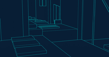 Simple line art drawing geometric shapes blueprint architectural render illustration design outline building 