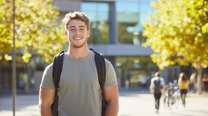 A confident male student enjoying college life on campus