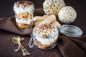 Tiramisu dessert with Xmas decoration 