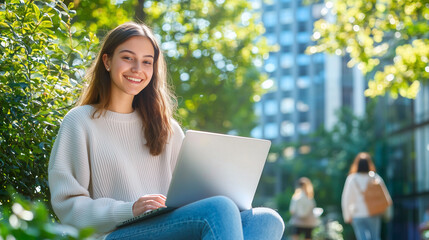 Young female student enjoy productive moment on college campus