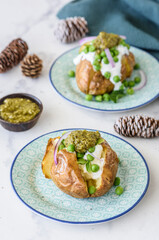 Pesto and Peas with Baked Potato