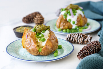 Pesto and Peas with Baked Potato