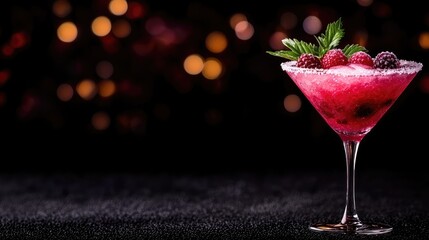 Sparkling Raspberry Cocktail on Dark Surface