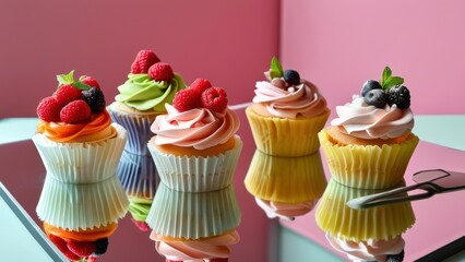 Colorful cupcakes topped with berries, ideal for celebrations or events.