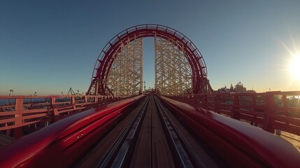 Fototapeta premium Experience the Thrill: First-Person View of a Roller Coaster Ride