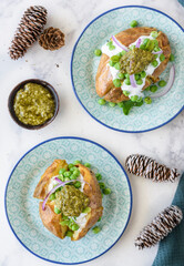 Pesto and Peas with Baked Potato