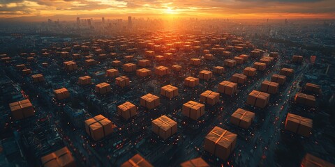 Fototapeta premium Smart Drone Delivery System in Action Over a Modern Metropolis 
