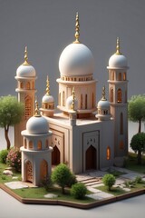 Stunning 3d Render of a White Mosque Model