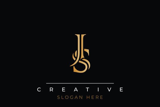 Sophisticated gold JS monogram logo on a sleek black background, ideal for branding, creative design, and luxurious themes.