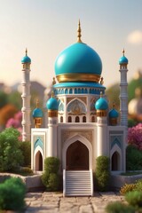 Stunning 3d Render of a Blue Domed Mosque