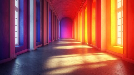 Fototapeta premium Vibrant Colorful Hallway with Dramatic Light and Shadows