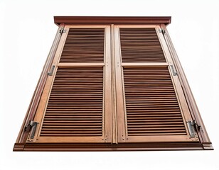 window with brown shutters isolated on white background