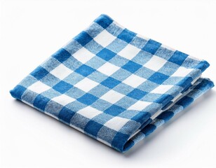 blue folded checkered napkin isolated on white background