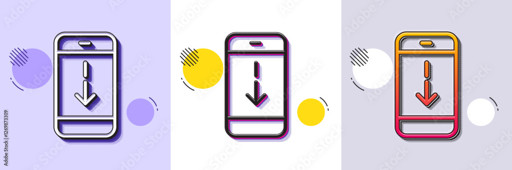 Poster scroll down phone line icon. halftone dotted pattern. gradient icon with grain shadow. scrolling scr