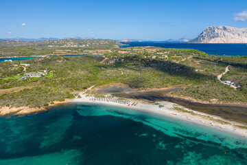 Spiaggia la Salinedda beach in San Teodoro in Europe, Italy, Sardinia, San Teodoro, in summer, on a sunny day.