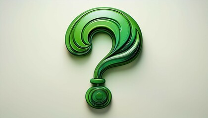 3d stylized green question mark isolated on white background