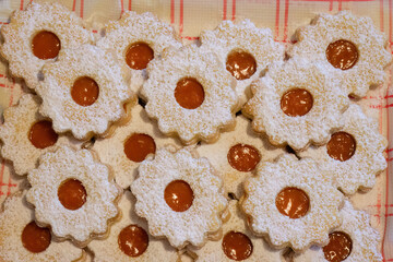 Homemade Linzer cookies with apricot jam filling
