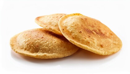 indian puri flatbread isolated on white background