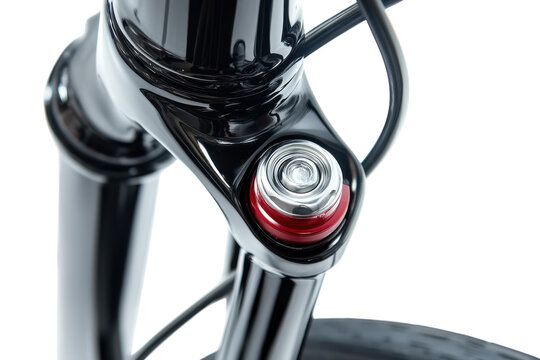 Examining a high-performance bike suspension system in a workshop isolated on transparent background - Powered by Adobe