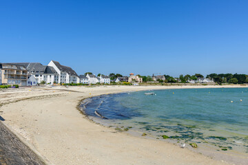 The beach in Saint-Pierre-Quiberon in Europe, France, Brittany, Morbihan, Saint Pierre Quiberon, in summer, on a sunny day.