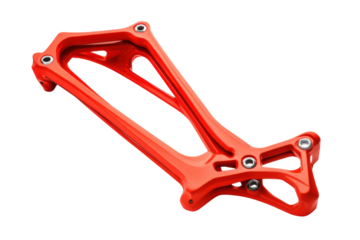 Vibrant red aluminum bike part highlights modern design against a clean backdrop isolated on transparent background