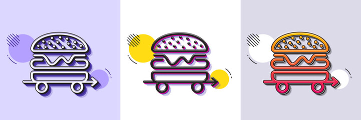 Food delivery line icon. Halftone dotted pattern. Gradient icon with grain shadow. Cheeseburger meal sign. Catering service symbol. Line food delivery icon. Various designs. Vector