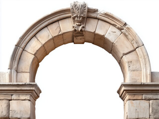 Obraz premium Timeless Elegance: An Ancient Stone Archway with Intricate Carvings and Weathered Texture, Connecting History and Modernity Against a White Background