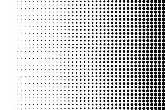 Monochrome halftone texture overlay with a subtle dotted pattern. Abstract black and white splatter background featuring a horizontal linear halftone design. Includes circles, dots, screen-tone effect