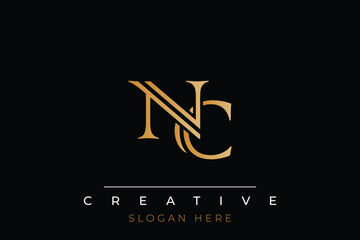 Sophisticated gold NC monogram logo on a sleek black background, ideal for branding, creative design, and luxurious themes.