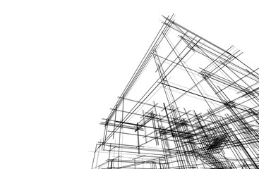 Vector Wireframe Architectural Drawing – Modern Building Sketch