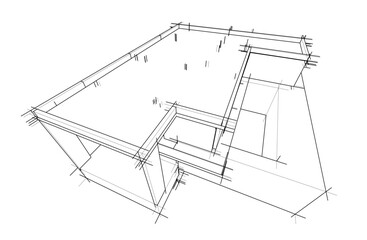 Vector Wireframe Architectural Drawing – Modern Building Sketch
