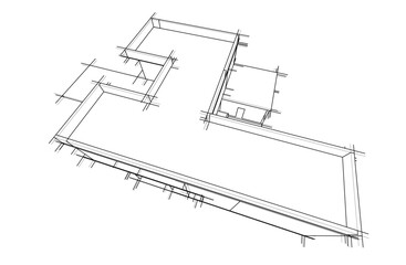 Vector Wireframe Architectural Drawing – Modern Building Sketch