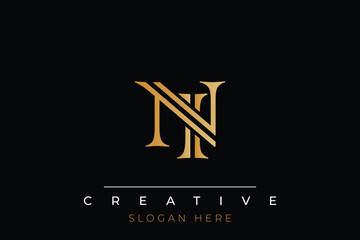 Sophisticated gold NI monogram logo on a sleek black background, ideal for branding, creative design, and luxurious themes.