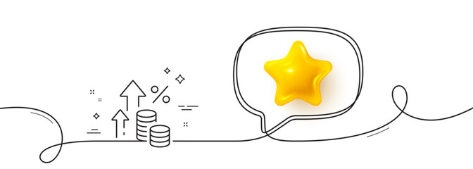 Inflation line icon. Continuous line with 3d star. Money tax rate sign. Financial interest symbol. 3d star in speech bubble. Inflation single line ribbon. Loop curve pattern. Vector