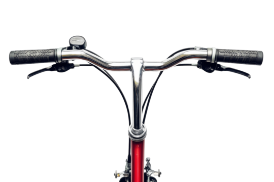A close-up view of bicycle handlebars showcasing vibrant design and intricate details isolated on transparent background