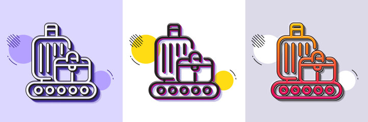 Baggage belt line icon. Halftone dotted pattern. Gradient icon with grain shadow. Travel bag claim sign. Handbag luggage symbol. Line baggage belt icon. Various designs. Vector