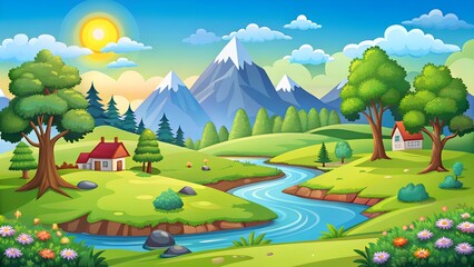 Naklejka premium rural landscape with a house
