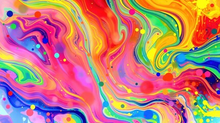 Obraz premium Vibrant abstract art features swirling rainbow hues and scattered colorful dots, creating a joyful, dynamic visual.