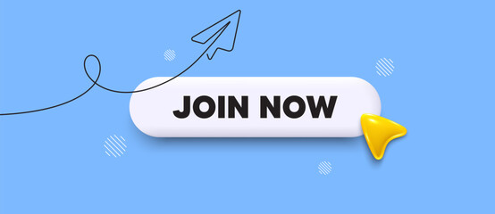 Join now search bar. Share plane line icon. Join now. Become member sign. Join team symbol. Search button with 3d cursor. Vector