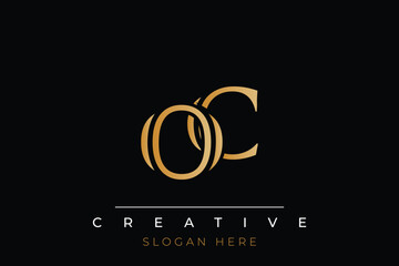 Sophisticated gold OC monogram logo on a sleek black background, ideal for branding, creative design, and luxurious themes.