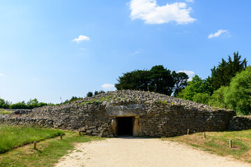 The dolmen of the Table des Marchands in Locmariaquer in Europe, France, Brittany, Morbihan,...