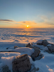 Kiev sea at sunset in winter