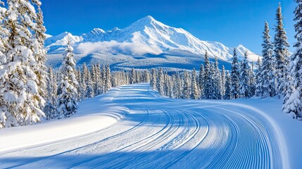 Snowy Mountain Cross Country Ski Trail Landscape